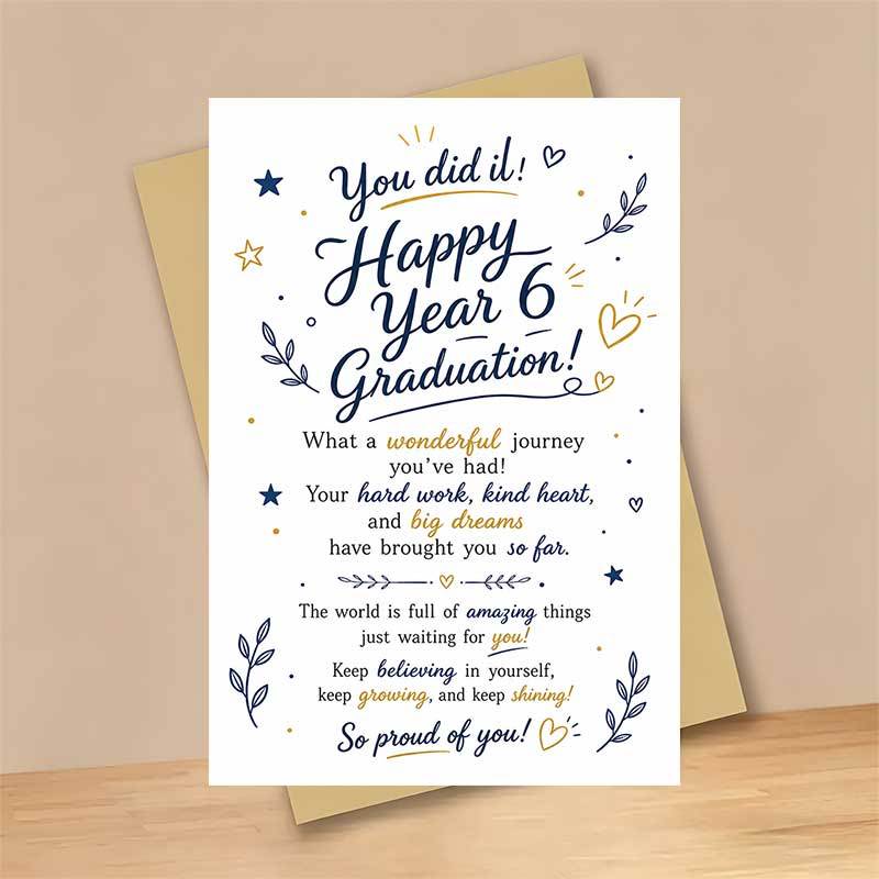 TEMU 1 Greeting Card + 1 Envelope Elegant Graduation Greeting Card, Stars And Hearts Design "happy Year 6 Graduation" For Students, Graduation