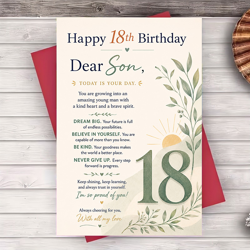 TEMU 1 Envelope And 1 Greeting Cardhappy 18th Birthday Greeting Card For Son Inspirational Message For Young For Man Milestone Celebration Gift From