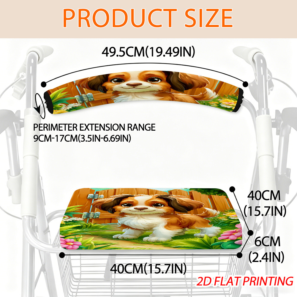 TEMU Removable Washable Cute Puppy In Print Walker Seat Back Cover, 1pc 2d Printed Rolling Walker Pad For Adults