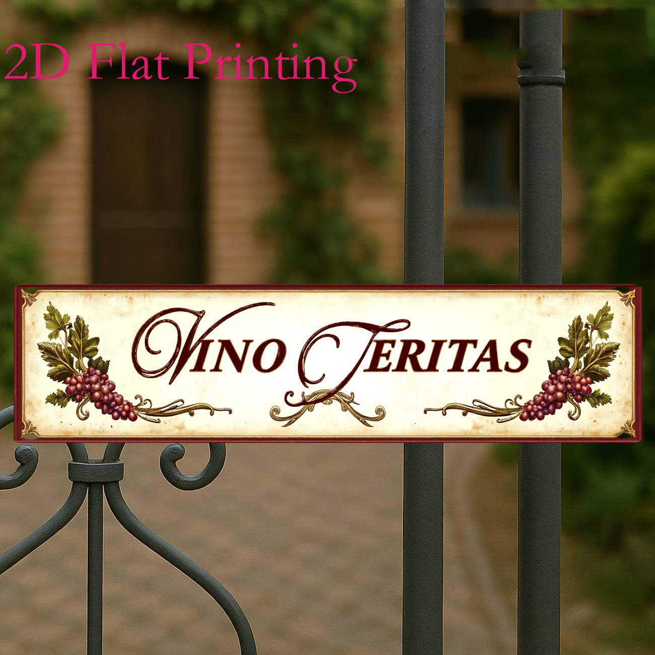 TEMU 2d Flat - 4x16 Inch Vintage Metal Aluminium Sign, Vino Wine Quote Sign Vintage Grape Wall Art Decor Ideal For Kitchen Bar Pub Dining Room Home
