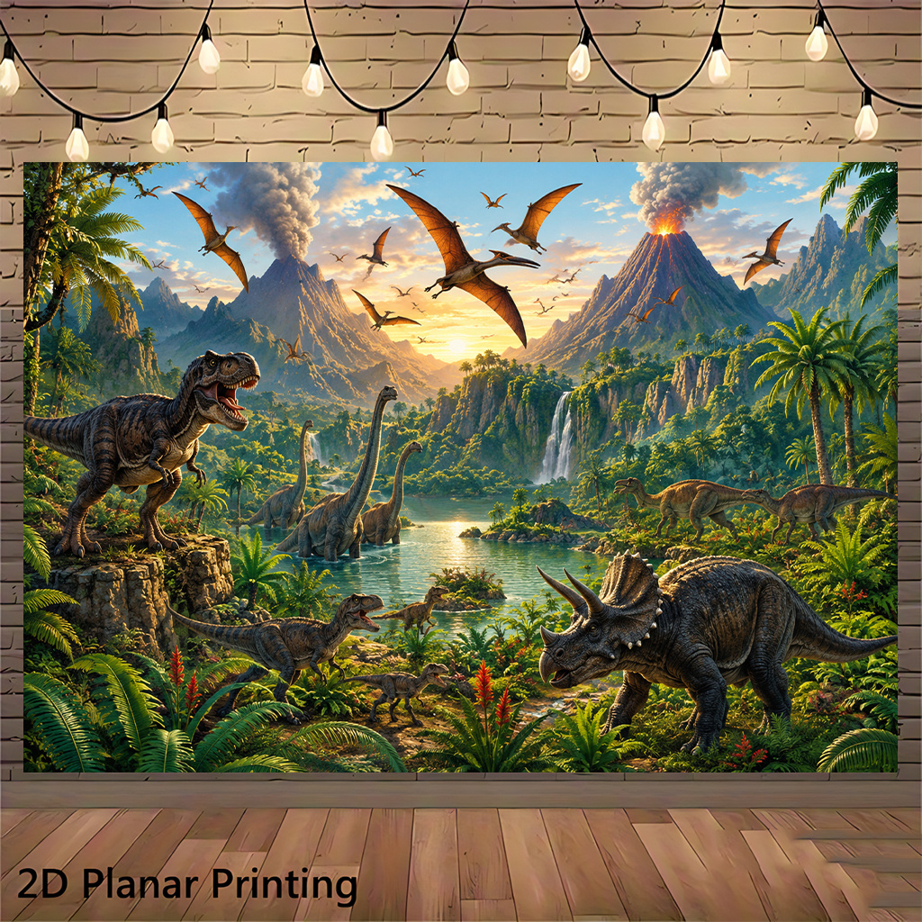 TEMU 2d Flat, 2d Flat - 2d Flat, 2d Flat - 2d Flat Banner 1pc, Dinosaur Era Valley, Suitable For Living Rooms, Party Venues, 's Rooms, Yard