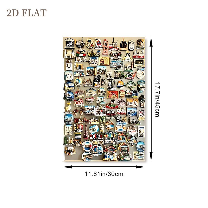 TEMU 2d Flat, 1pc Framed World Travel-themed Canvas & Fridge Magnet Suitable For Living Room, Bedroom, Office Decor - Vertical Hanging Picture With