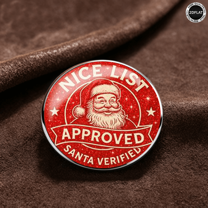 TEMU 1pc Badge Imprimé 2D Plat Thème Noël Père Noël, Badge de Fête de Noël de Certification de Liste et Bien Comporté, Accessoire de Chapeau de Sac à