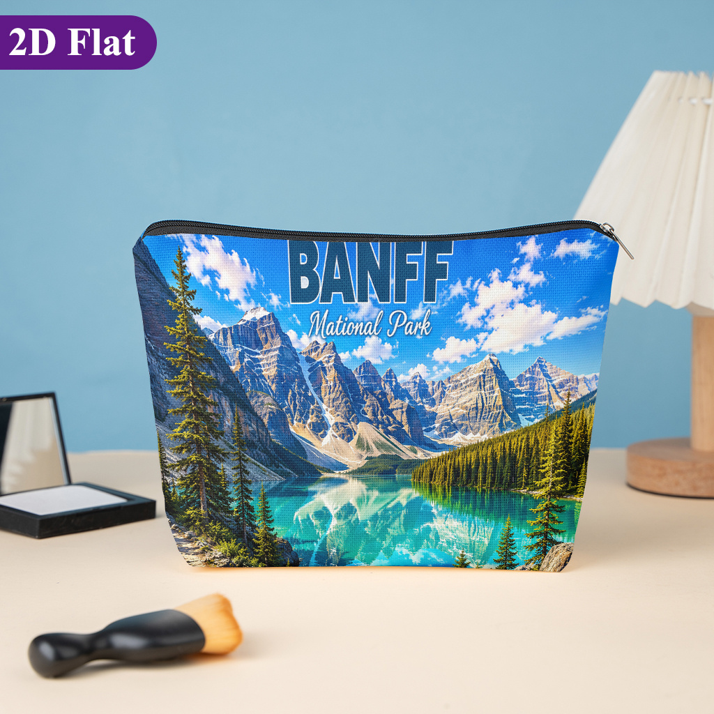 TEMU Cosmetic Bag 1pc, Banff National Park, Featuring Fun Designs, This Double-sided Printed Women's Cosmetic Bag Is Perfect For Storing Toiletries ,