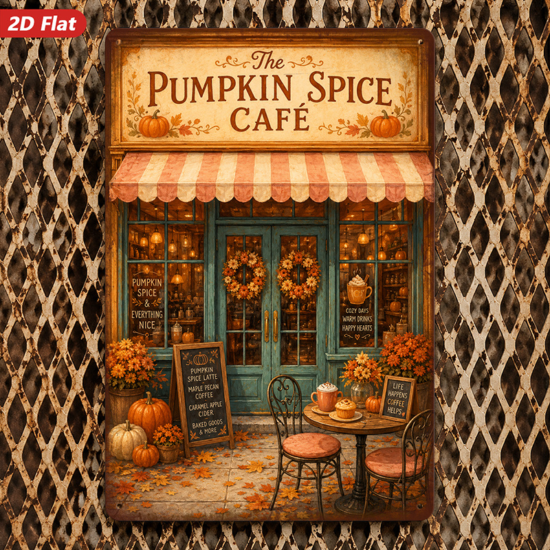 TEMU 2d Flat Wooden Wall Hanging Sign 1pc, Pumpkin Spice Shop Home Decor, Autumn Theme, Shop Scene Wreath Decoration, Suitable For Living Room,