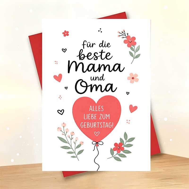 TEMU 1 Greeting Card + 1 Envelope Elegant Birthday Greeting Card, Floral Heart With Text And Grandma, For Mother And , Birthday Floral Minimalist