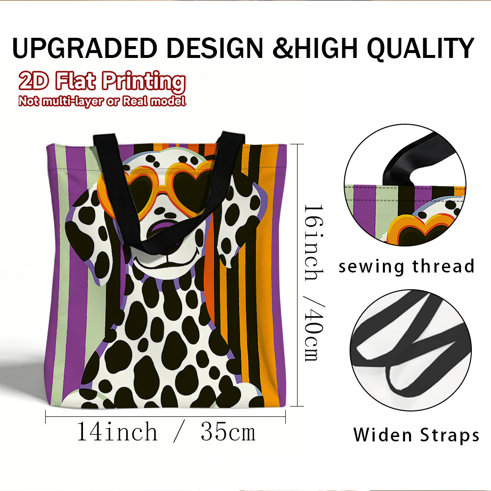 TEMU 1pc Dalmatian-themed Reusable Grocery Suitable For Shopping, Large Capacity Rectangular Tote With Dalmatian Puppy Print, Hot Transfer Dalmatian,