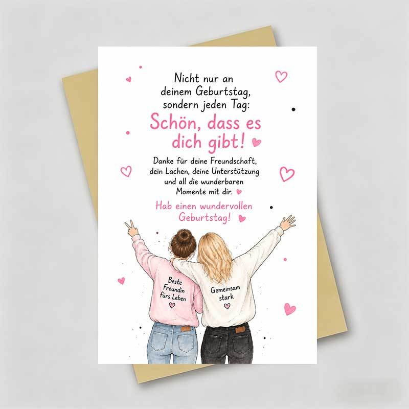 TEMU 1 Grußkarte und 1 Umschlag, warme Geburtstagskarte, zwei Mädchen, die sich mit Herzen "Glad You Exist", für , minimalistische künstlerische