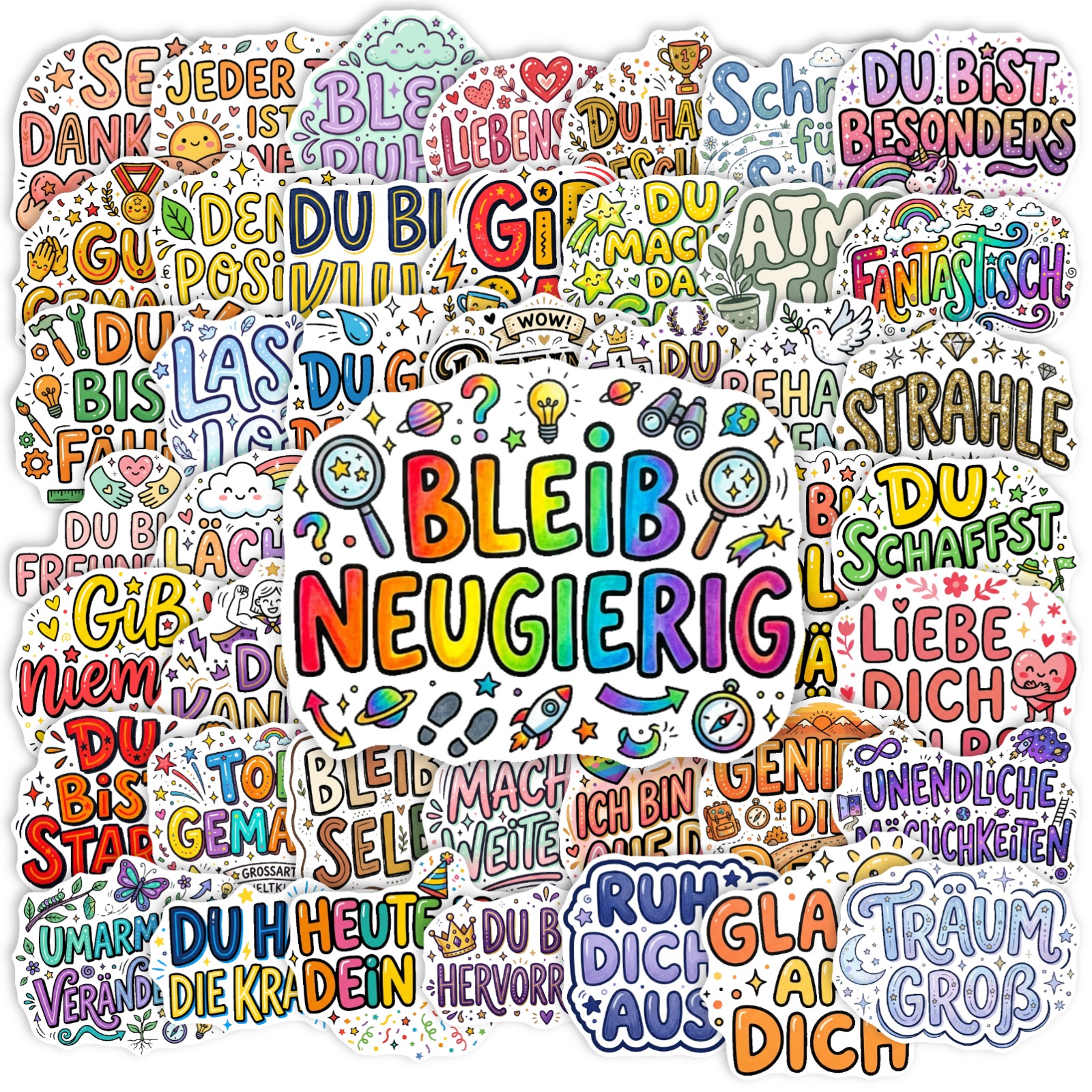 50pcs German Inspirational Quote Stickers, Suitable For Scrapbooks, Water Bottles, Laptops, Phone Cases, Notebooks, Luggage, Skateboards, Helmets, Journals, Tablet Cases, Guitar Decor And More