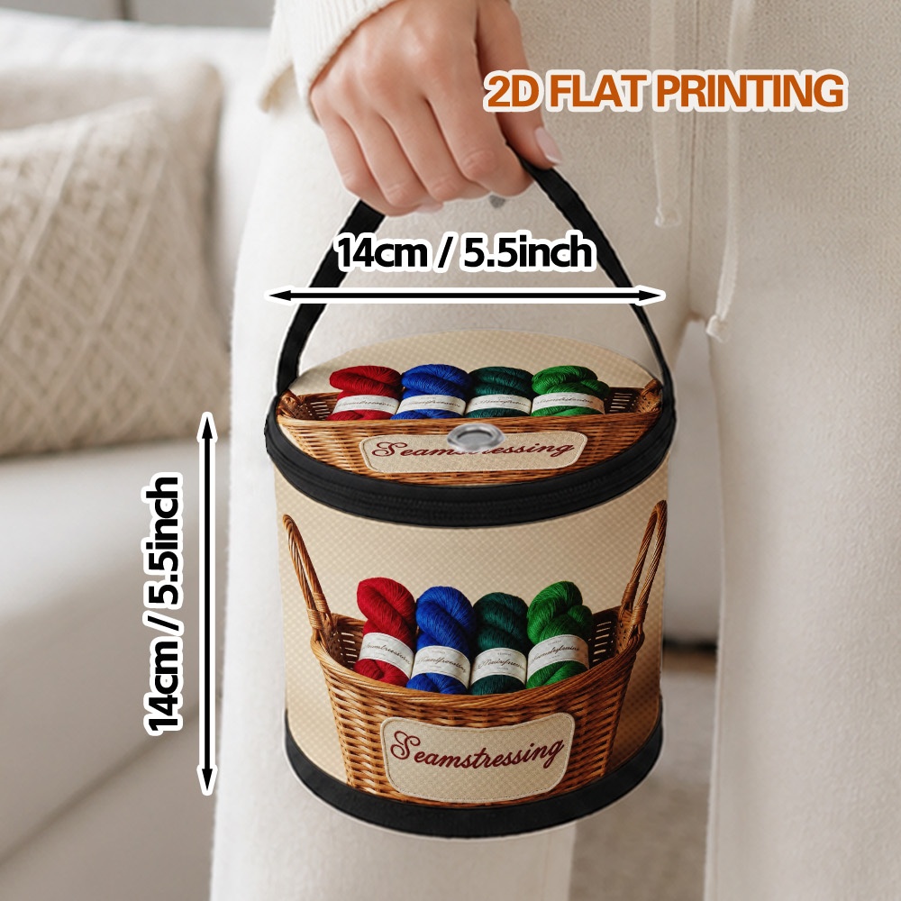TEMU 1pc Colorful Yarn Holder Basket - Foldable Portable Yarn Storage Bag With Yarn Print, Spacious Yarn Suitable For Knitting, Crochet, Crafts,