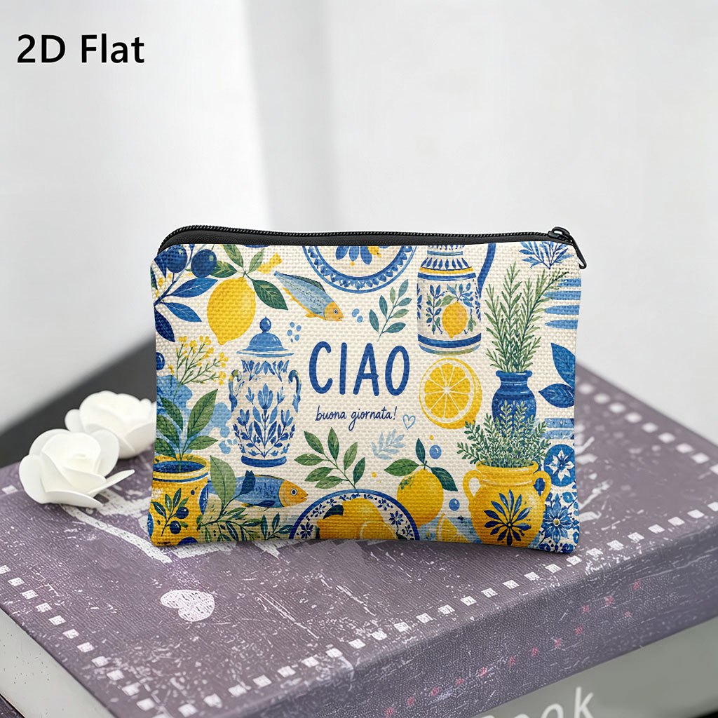 TEMU Portamonete 1 pz, Stile Ceramica Limone , Una Portatile con Chiusura a Cerniera e Divertente Stampa Fronte-Retro. per Monete, Chiavi, Carte e