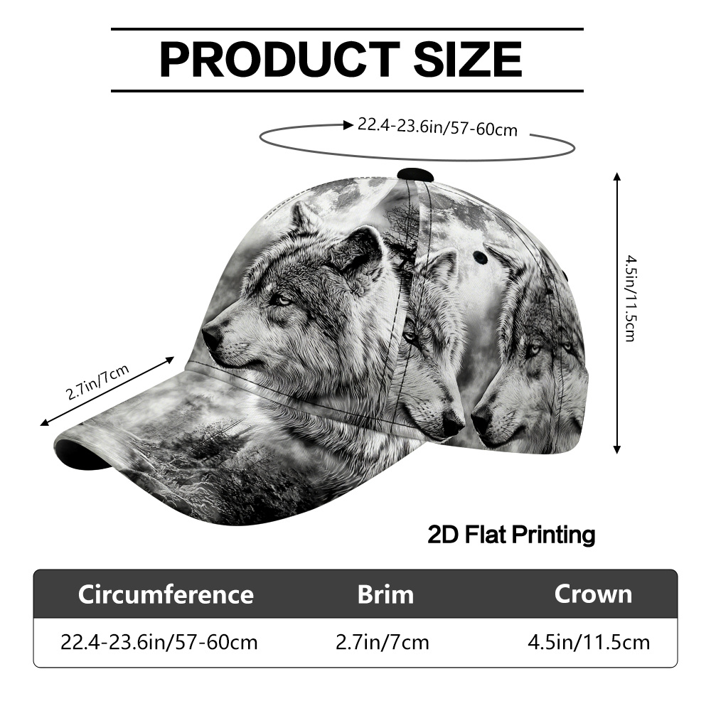 TEMU 1pc 2d Flat Printing Wolves Pattern Baseball - Fashionable Adjustable Duckbill Hat, Lightweight Design, Great For Everyday Use, Ideal For Street