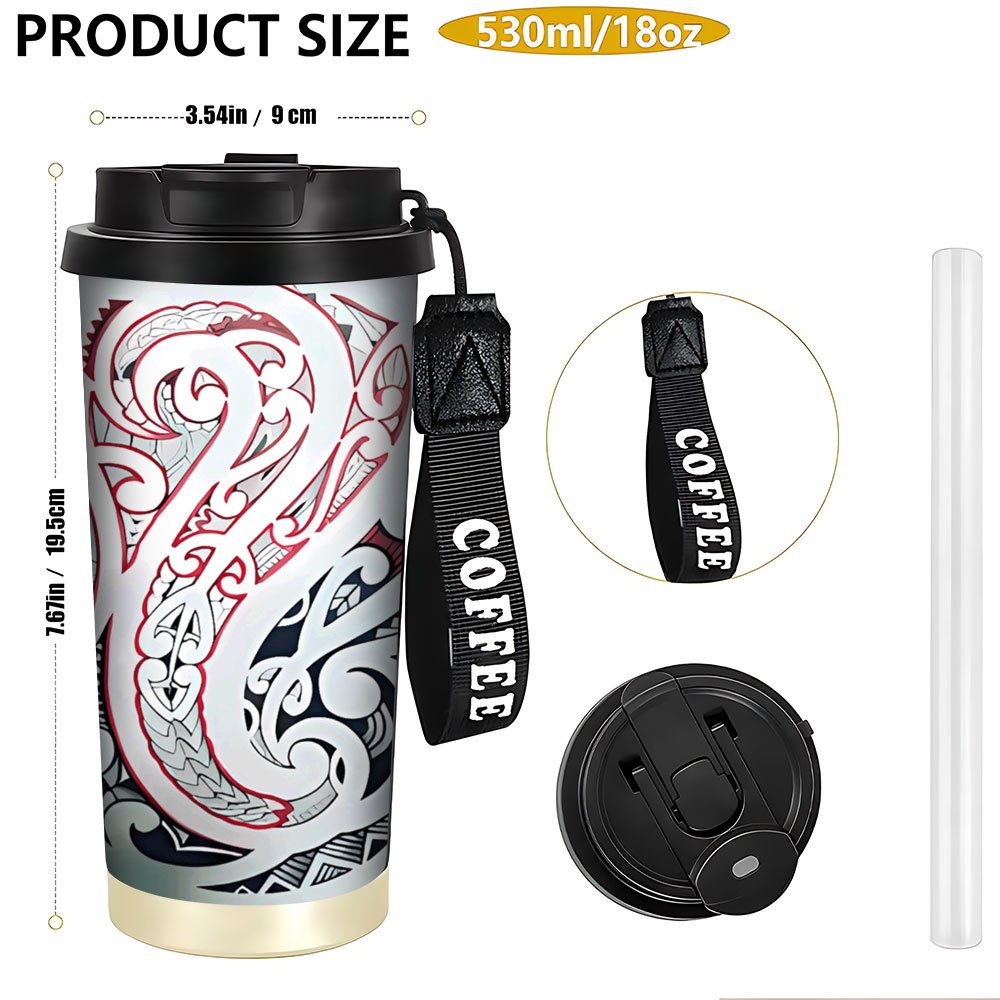 TEMU 1pc 18oz Stainless Steel Vacuum Insulated Travel Mug - Ideal For Gift For Mom/dad, Graduation 2026 Coffee Cup With Maori Tattoo Theme Design,