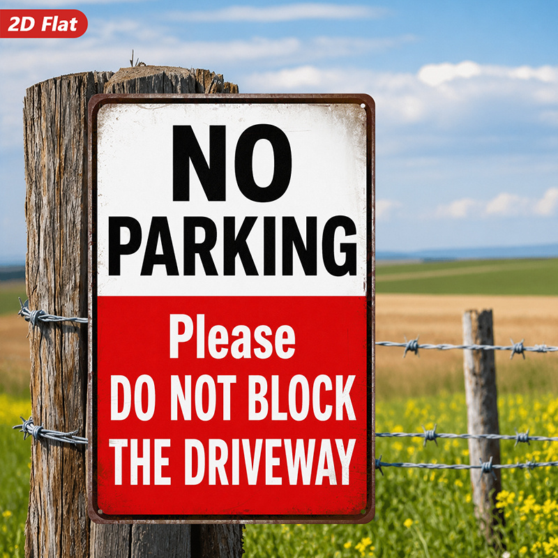 TEMU 2d Flat, 1pc Metal Sign Wall Art, No Parking Sign- Vintage Style, , Home Decor, For Garage, Driveway Areas, Safe Rounded Corners, Easy-hang, 4
