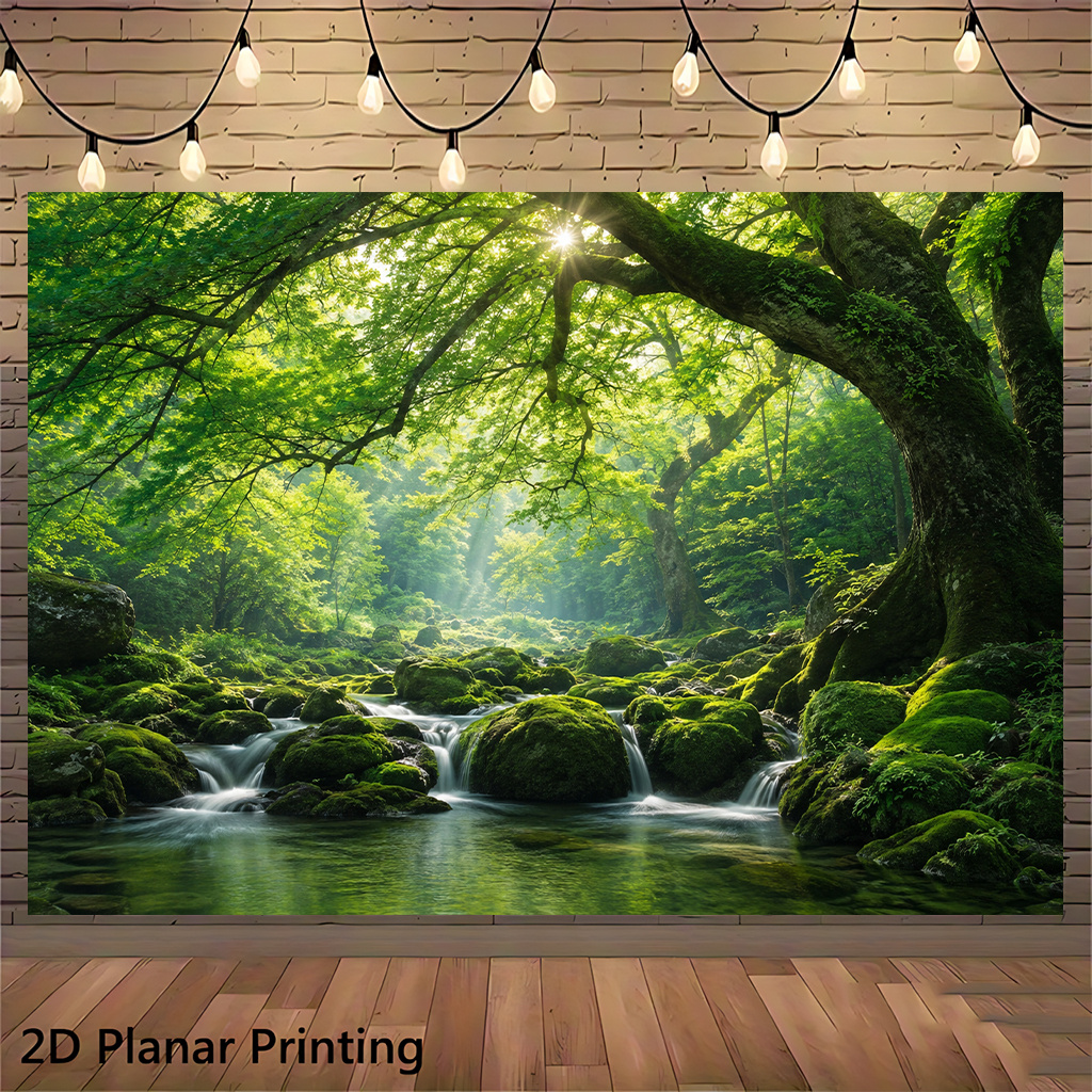 TEMU 2d Flat, 2d Flat Banner 1pc, Refreshing Forest Stream, Suitable For Living Rooms, Party Venues, 's Rooms, Yard Decorations, Used Backgrounds, No