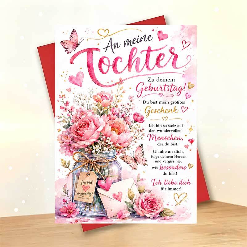 TEMU 1 Greeting Card + 1 Envelope Elegant Birthday Greeting Card, Floral Jar Design "you Are My Gift", For Daughter, Birthday Romantic Watercolor