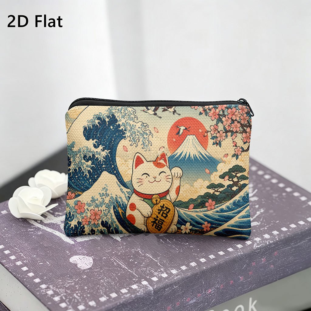 TEMU Coin Purse 1pc, Cat Wave, A Portable Pouch With Fun Double-sided Printing. Perfect For Storing , Keys, Cards, And Earphones. A Compact Cosmetic
