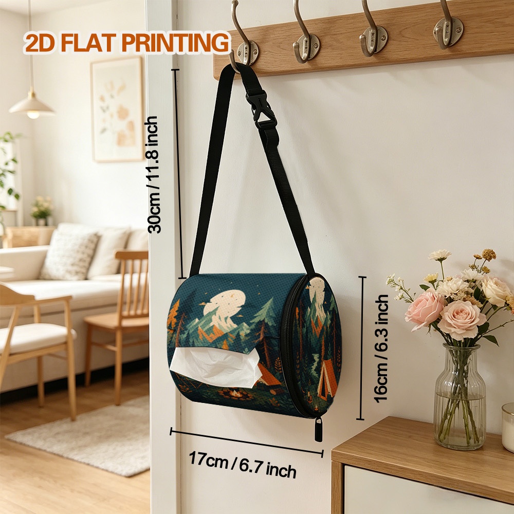 TEMU 1pc Toilet Paper Holder Mountain Camping Pattern Camping Folding Toilet Paper, Kitchen Paper Towel Holder Tissue Storage Bag For Hiking And