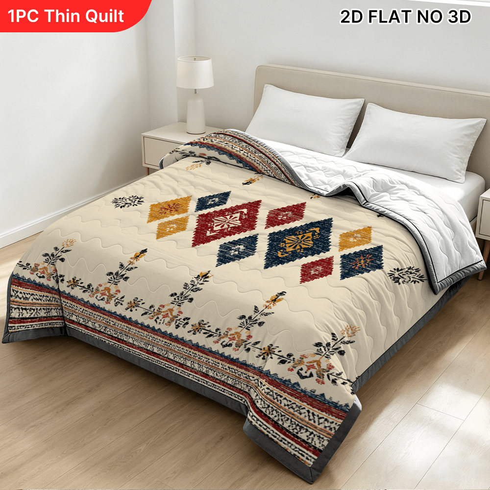 TEMU (2d Flat) 1pc Cooling Summer Quilt, Lightweight And Breathable Breeze Quilt With Traditional Geometric Print, Skin, Perfect For Hot Nights, You