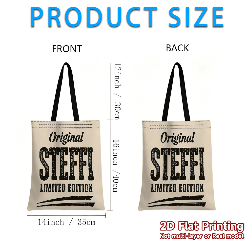 TEMU 2D FLACH Original Limitierte Auflage Bedruckte Leinwand-Einkaufstasche Multifunktionale Handtasche mit großem Fassungsvermögen Doppelseitiges
