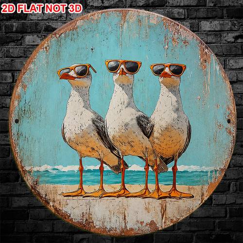 2d flat 1pc 8 x 8 inches 20 x 20 cm round sign vintage decor plaque of seagull wearing sunglasses beach decorative sign suitable for bar cafe decor or gift