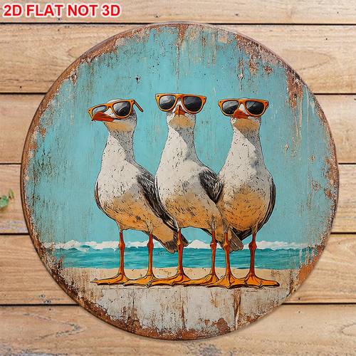 2d flat 1pc 8 x 8 inches 20 x 20 cm round sign vintage decor plaque of seagull wearing sunglasses beach decorative sign suitable for bar cafe decor or gift