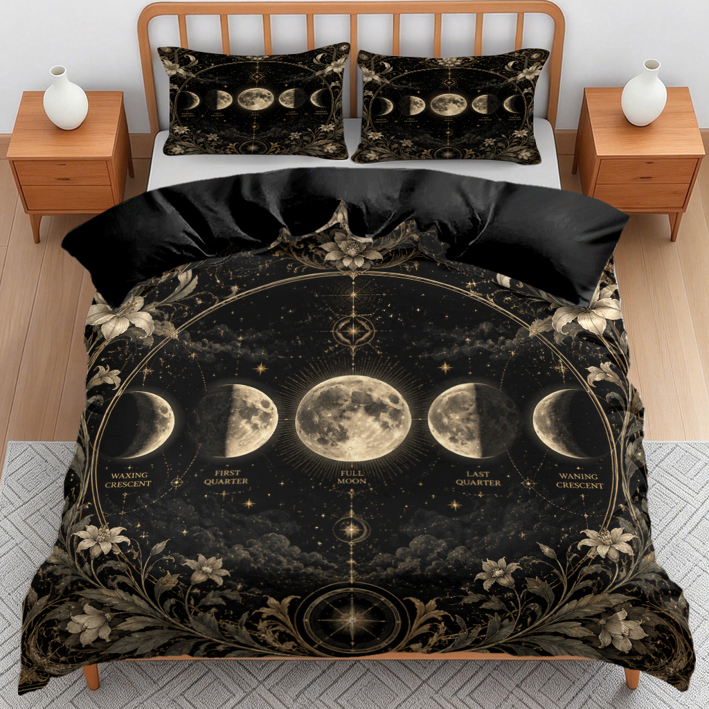 TEMU 3pcs Moon Phases 2d Flat Pattern Duvet Cover Set Quilt Cover Set Bedding, Fashionable Soft Breathable Bedding (1*duvet Cover And 2*pillowcases)