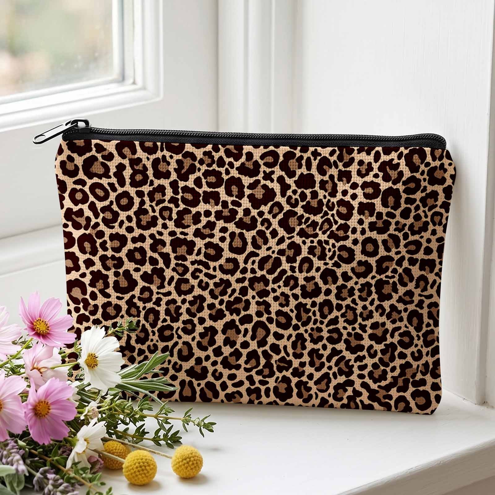 TEMU 2d Flat Printing Makeup Bag, Leopard Print Design For Travel And Daily Use, Stylish Cosmetic Storage Solution