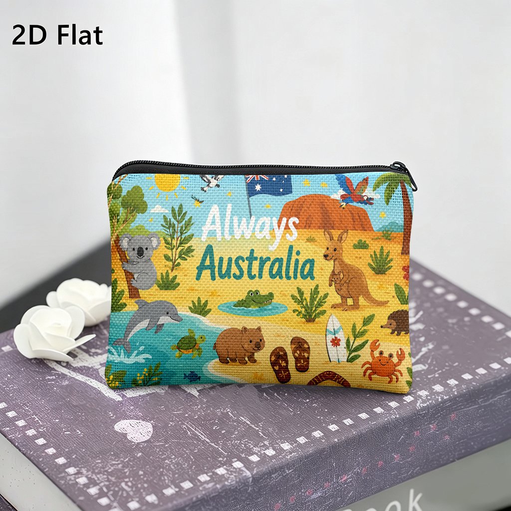 TEMU 1pc Women's Australia-themed Zippered Coin Purse Clutch Wallet - Lightweight Suitable For Storing Cash, Keys, Cards, Lipstick Holder With