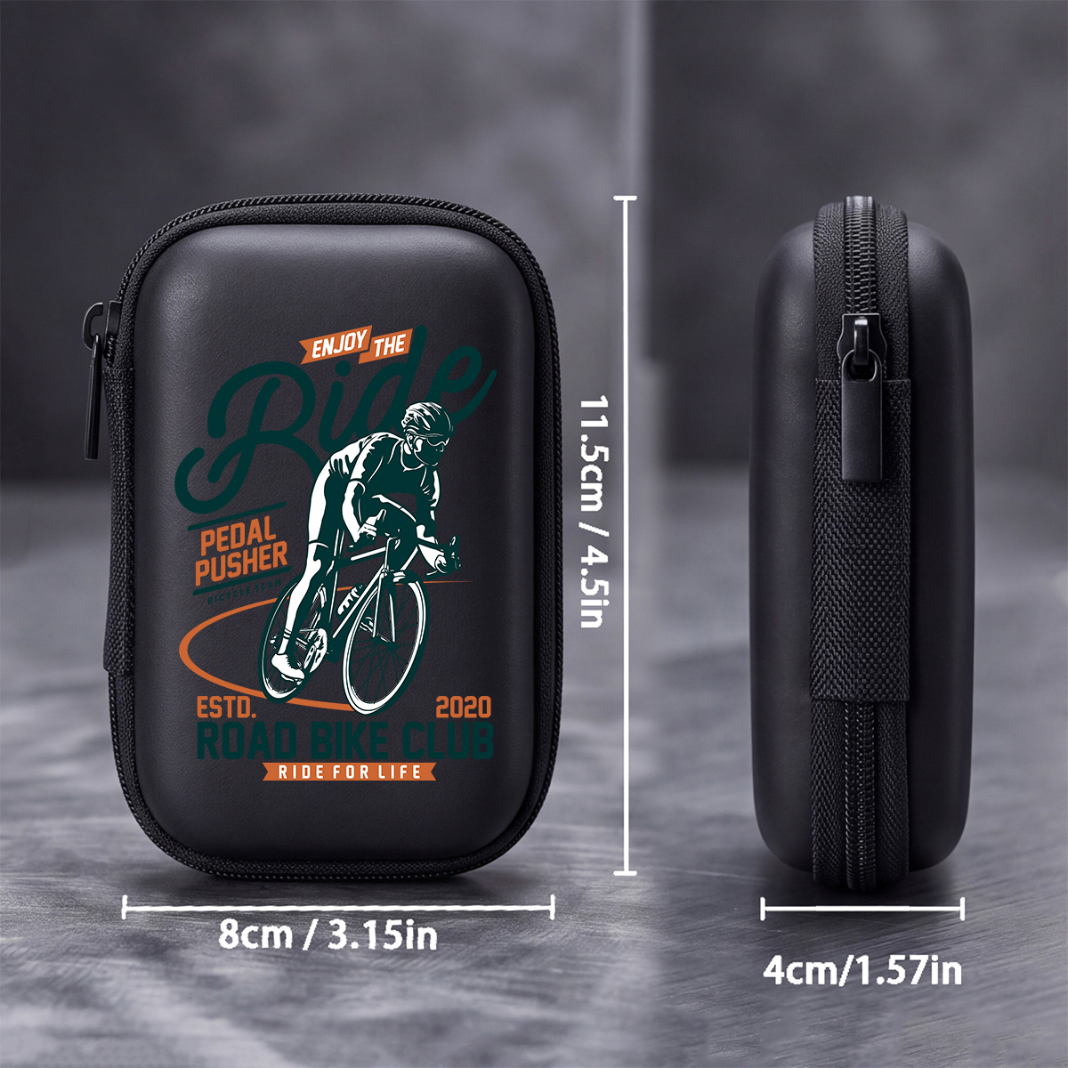 TEMU Cyclist And [enjoy The Ride] Print Eva Hard- 4.3-inch Compact Storage Bag - Durable Protective Travel Organizer For Electronics Additions,