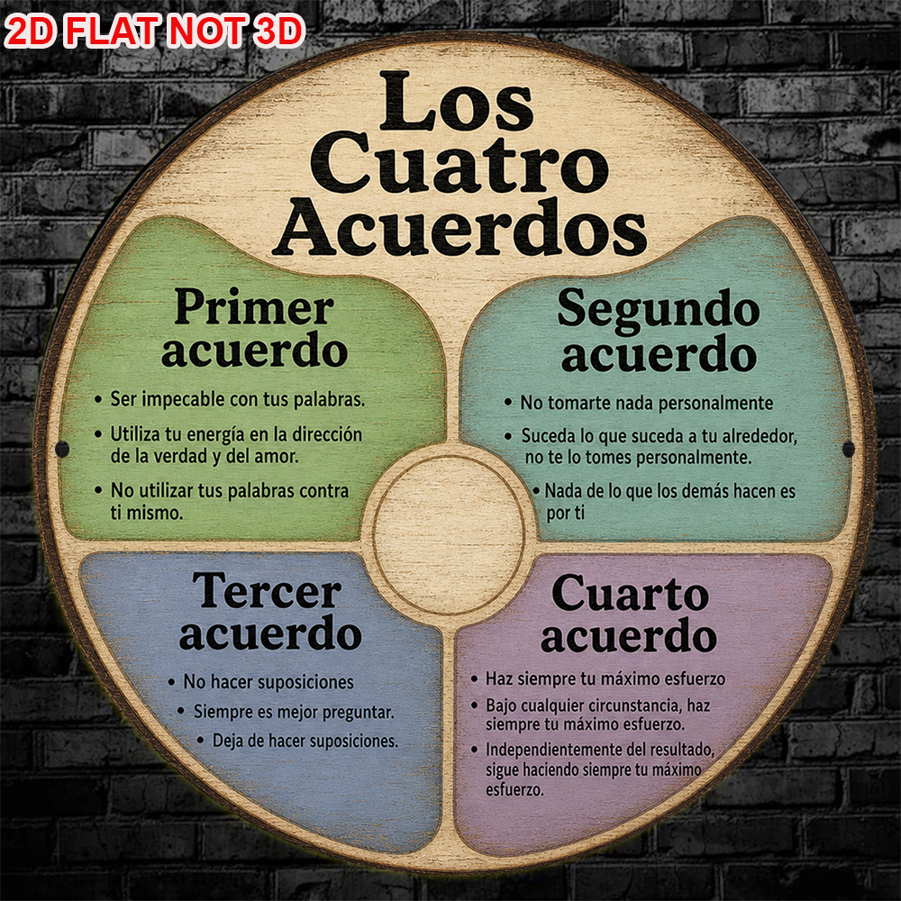 TEMU Placa Española Retro Redonda 2D , Slogan de Sabiduría " Acuerdos", 20X20Cm, Adecuada para Estudio, Oficina, Decoración de , También es un Regalo