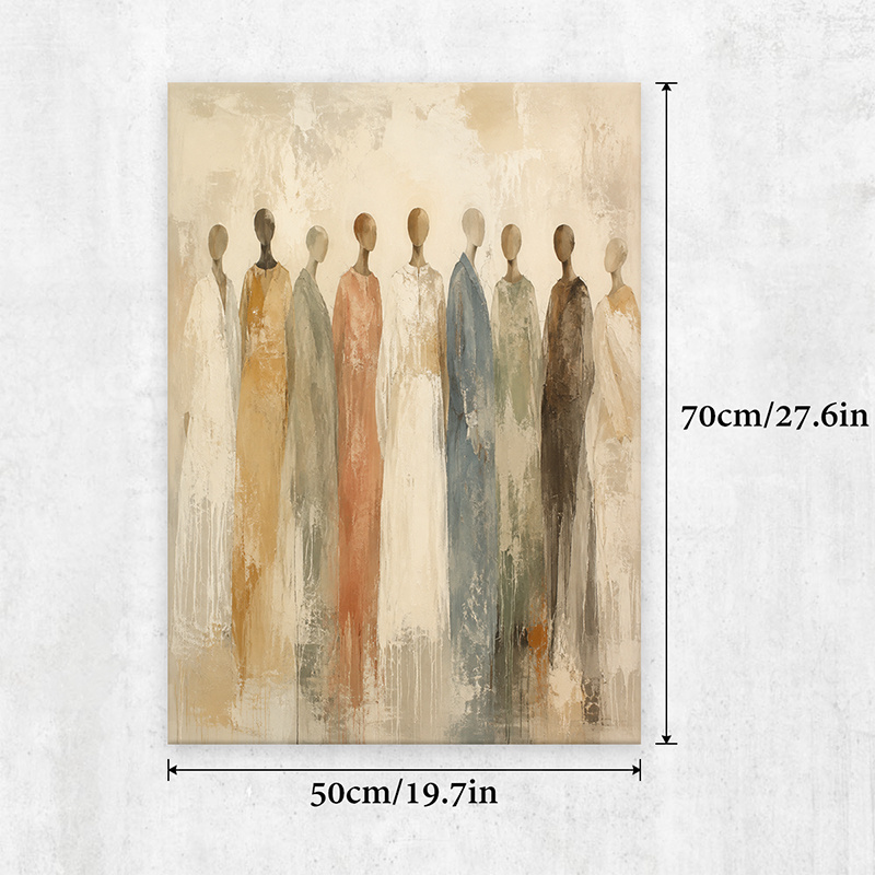 TEMU 2d Flat, 2d Flat 2d/flat, 1pc Wooden Framed Canvas Poster, Abstract Figure Painting, Minimalist Style, Neutral Tones, Contemporary Art, Home
