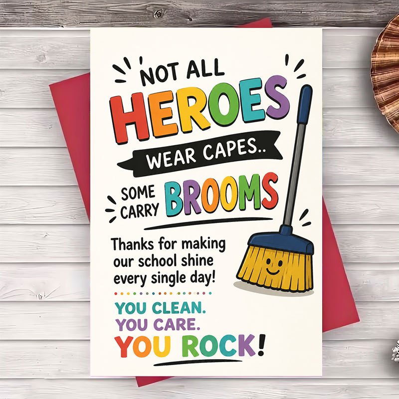 TEMU 1pc Envelope And 1pc Greeting Card Thank You Greeting Card For Appreciation Day Not Wear Capes Broom Design Flat Card For School Staff And