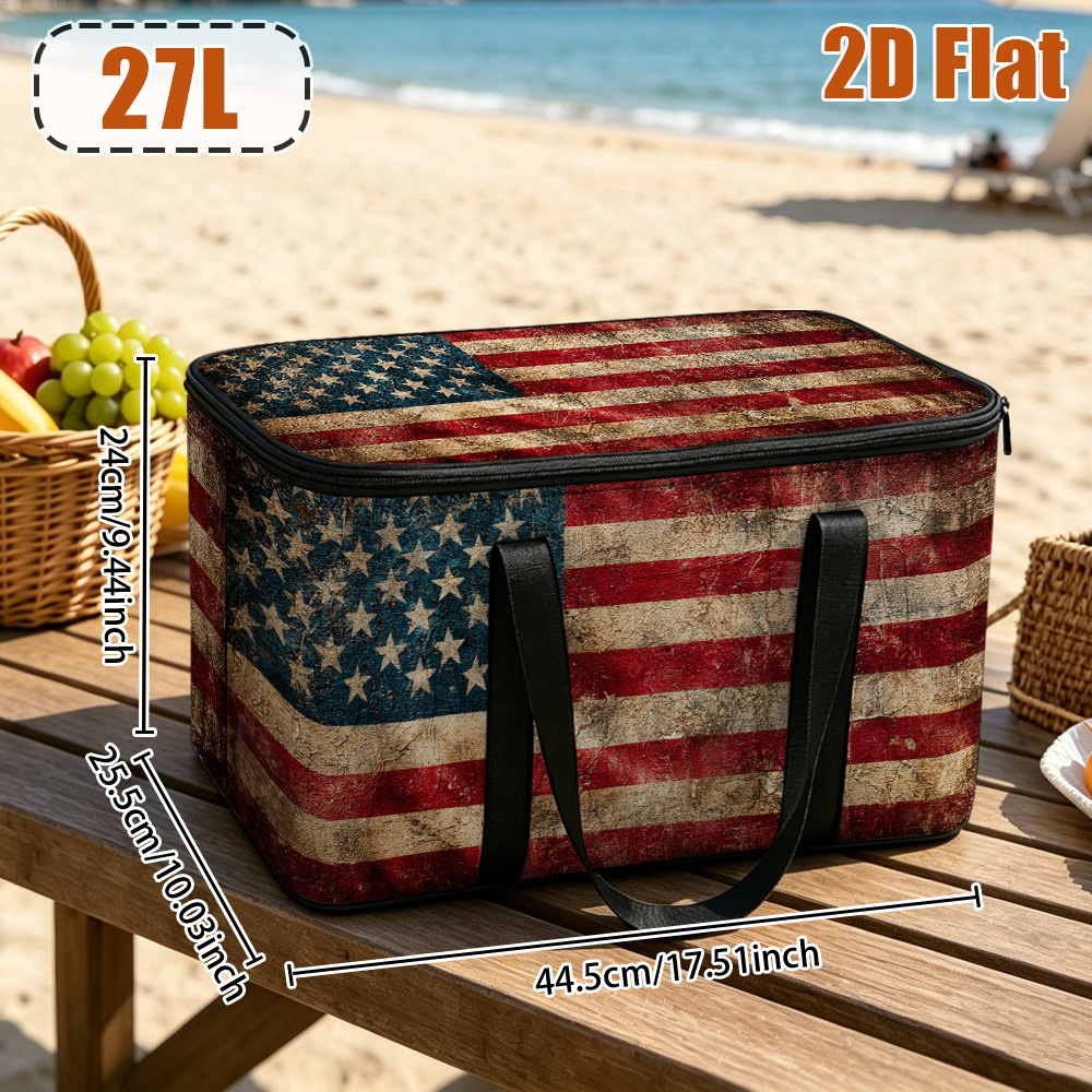 TEMU 2d Flat, 1pc Vintage American Outdoor Insulated Bag, Insulation, Outdoor Cooler Bag Non-food Contact Perfect For Short Road Trips, Beach