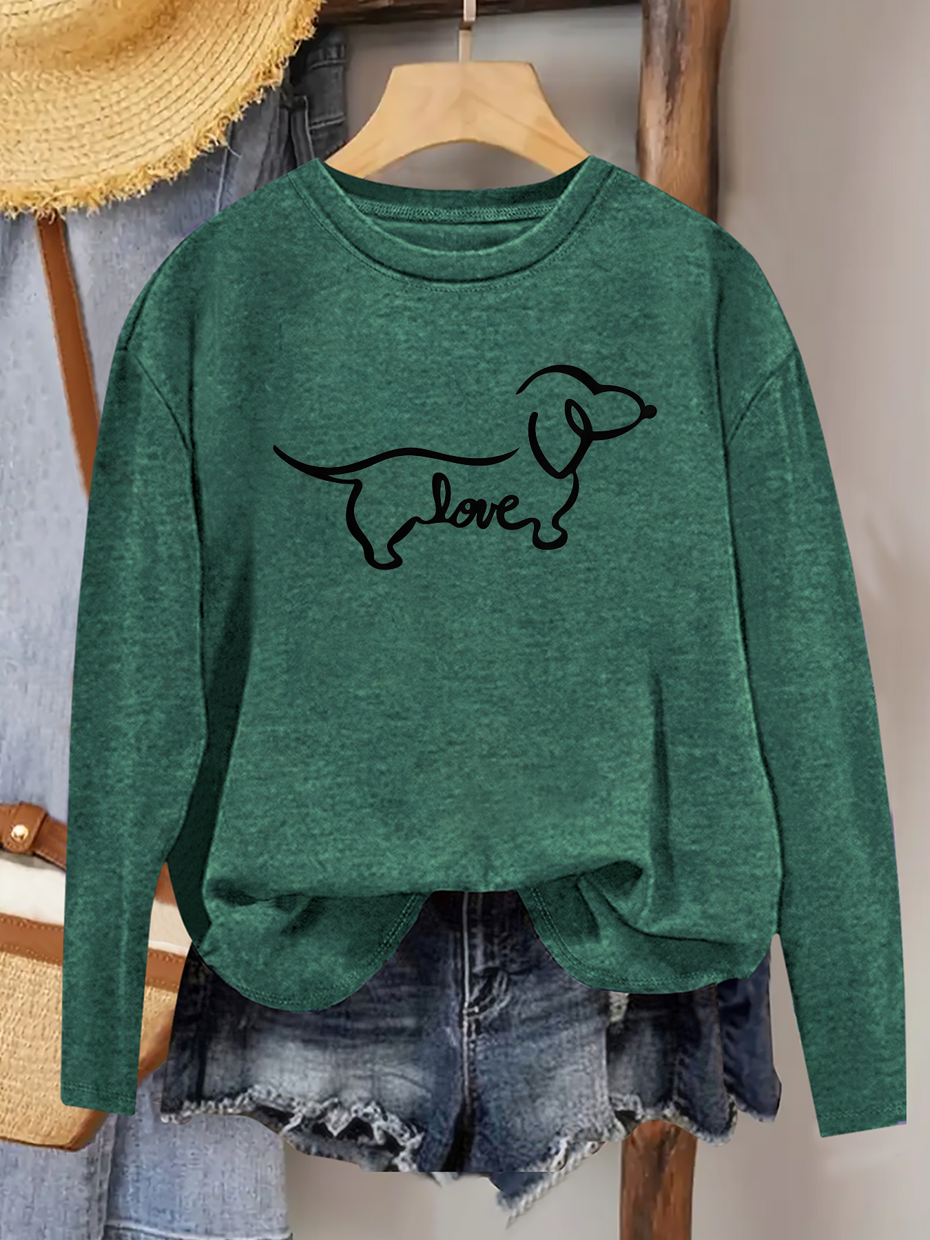 womens dachshund print t shirt soft breathable crew neck long sleeve compatible suitable for spring summer fall winter casual sporty top with dachshund line machine washable non shirt for daily wear year round