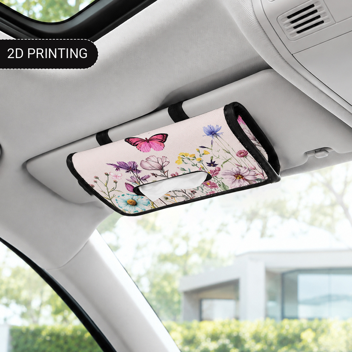 TEMU Colorful Floral And Print Car Tissue Holder, Sun Visor Hanging Tissue Storage Bag, Car Interior Tissue Box Organizer, For Automotive Interior