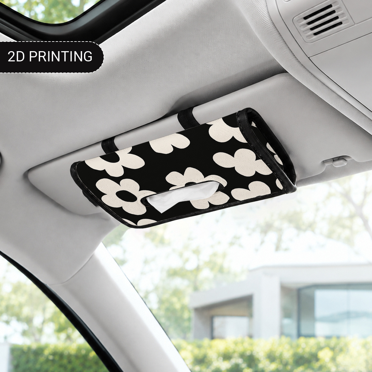 TEMU Porte-mouchoirs de voiture à motif floral , sac de rangement pour mouchoirs à suspendre au pare-soleil, organisateur de boîte à mouchoirs pour