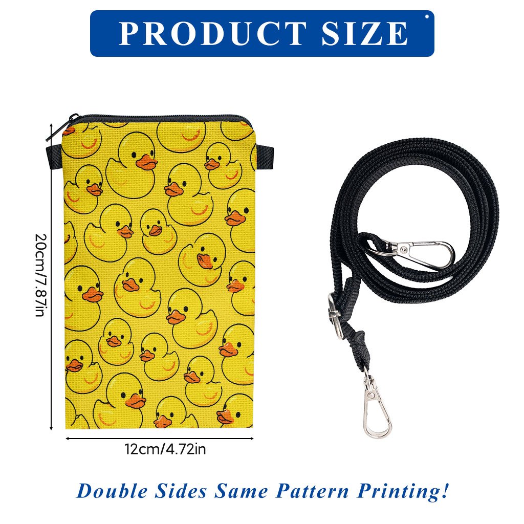 TEMU Phone Bag 1pc, Rubber Duck Cartoon Pattern Print Mobile Phone Bag, Adjustable Strap Crossbody Phone Pouch, Mini Zipper Shoulder Bag, Small