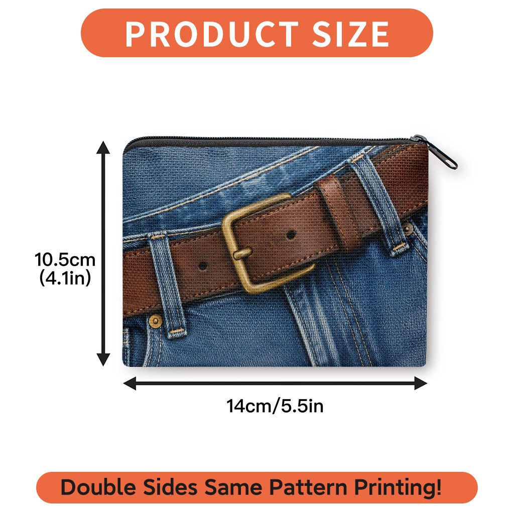 TEMU 1 pieza, con estampado de cinturón en jeans azules, , Tarjetero, Multifuncional, Compacto, , Portátil, Estuche para llaves, Bolsa para monedas,