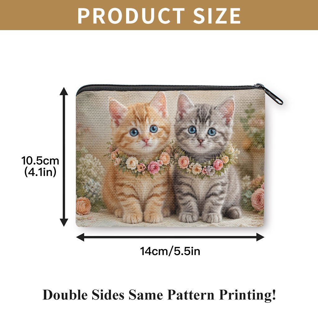 TEMU Coin Purse, Adorable Kittens With Floral Garland Print Coin Purse, Compact And Lightweight, Holds , Cash, Keys, Lipstick, Earphones, Small