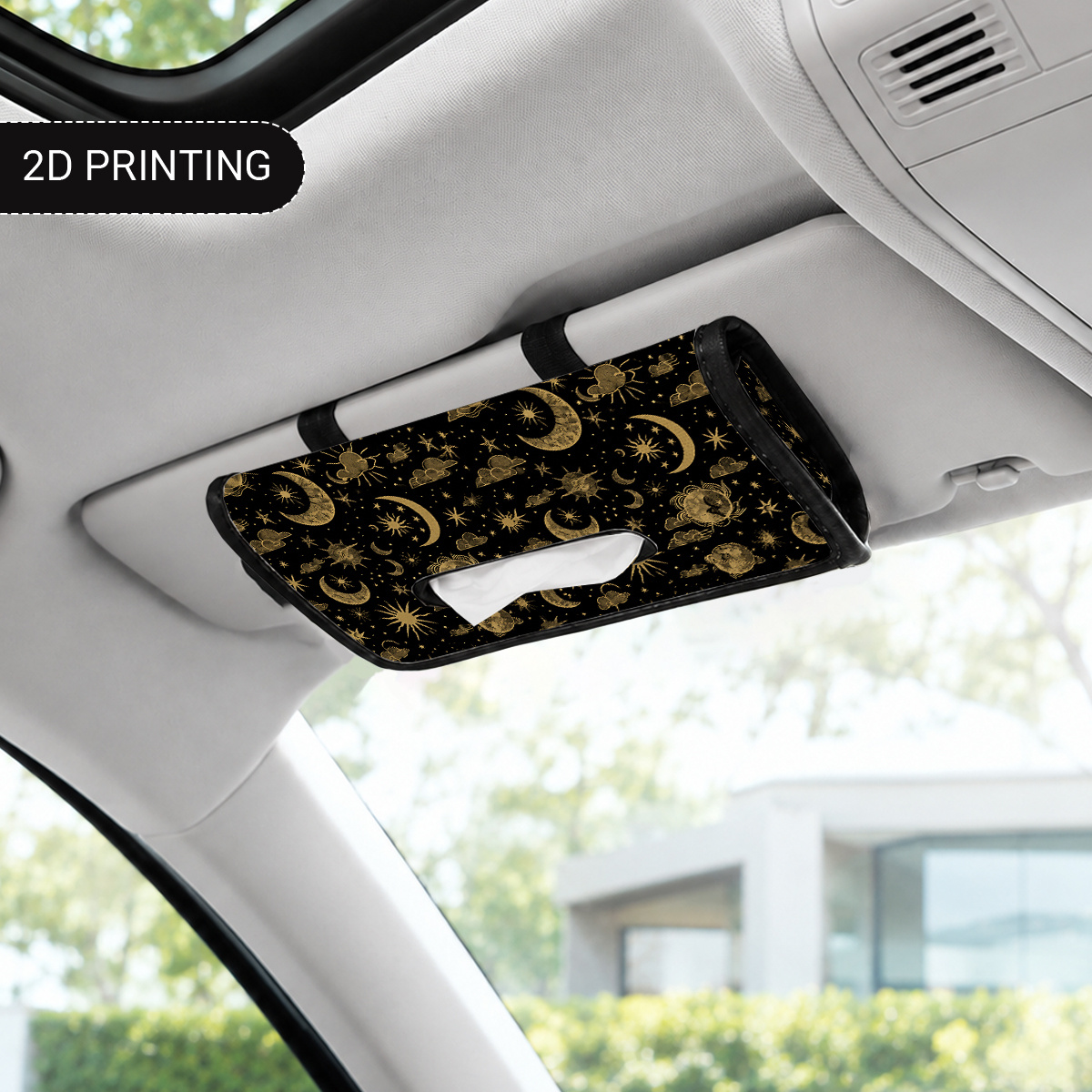 TEMU Bohemian Star And Moon Print, Car Tissue Holder, Sun Visor Hanging Tissue Storage Bag, Car Interior Tissue Box Organizer, For Car Interior
