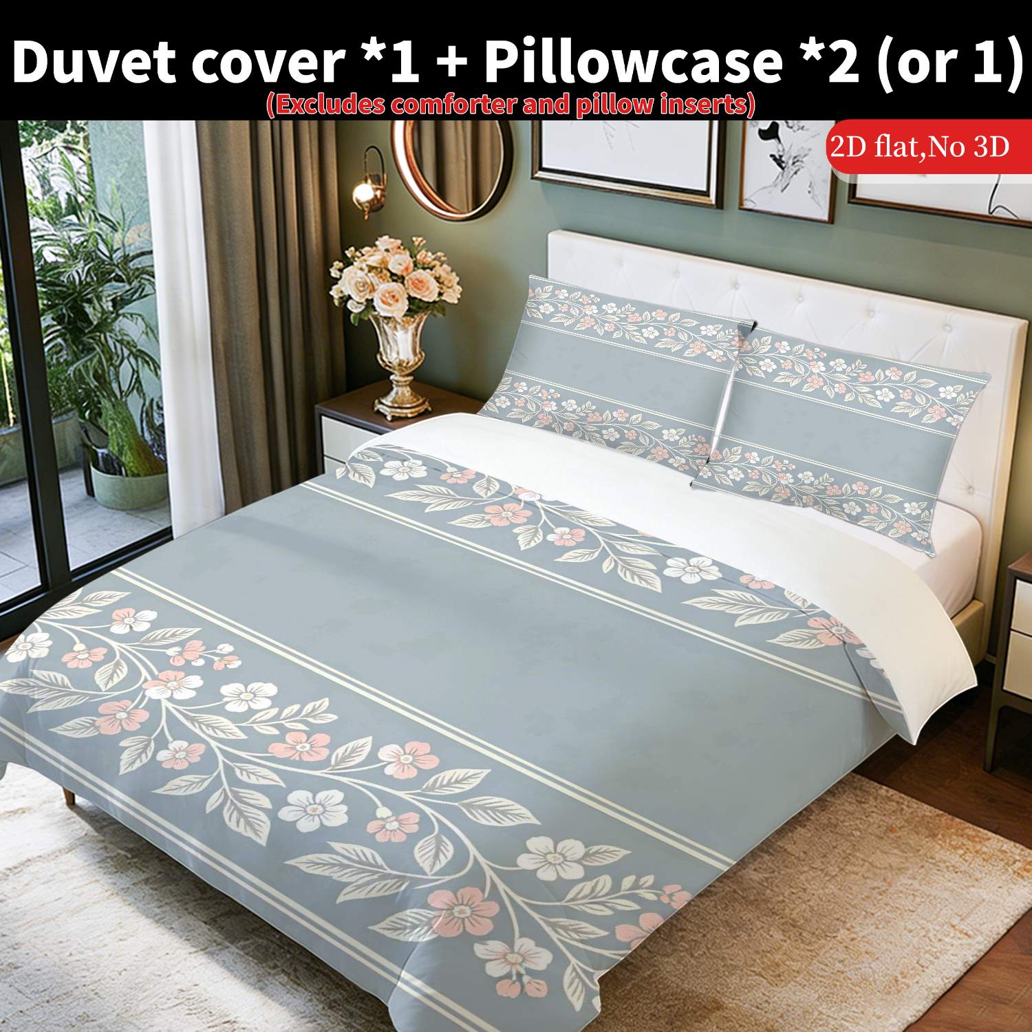 2D Flat 2/3pcs Floral Striped Duvet Cover Set 1 Duvet Cover And 1/2 Pillowcases Cozy Home bedding Elegant Quilt Cover Set Soft And Breathable for Autumn Halloween Bedding Home Dorm Machine Washable Easy Care