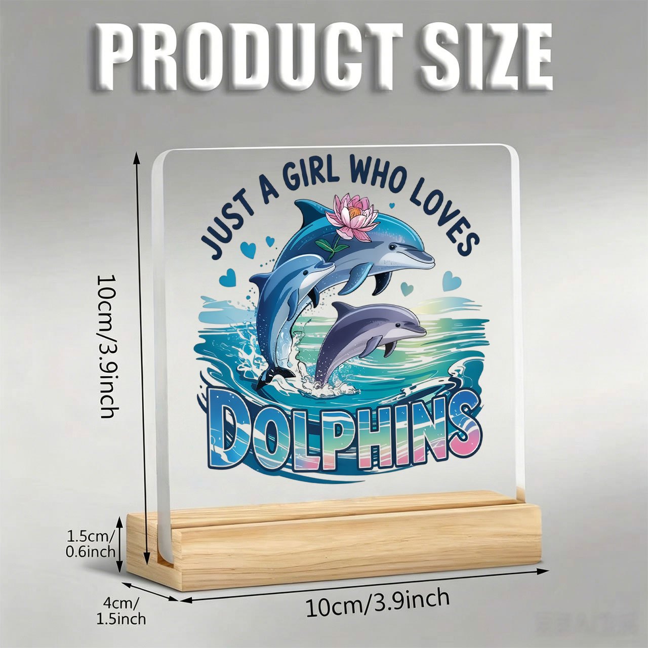 TEMU 1pc Ocean Dolphin "" Slogan Ornament, Inspirational Quote Acrylic Decoration With Wooden Base, Paperweight, Desk Decor, Office Desk Accessory
