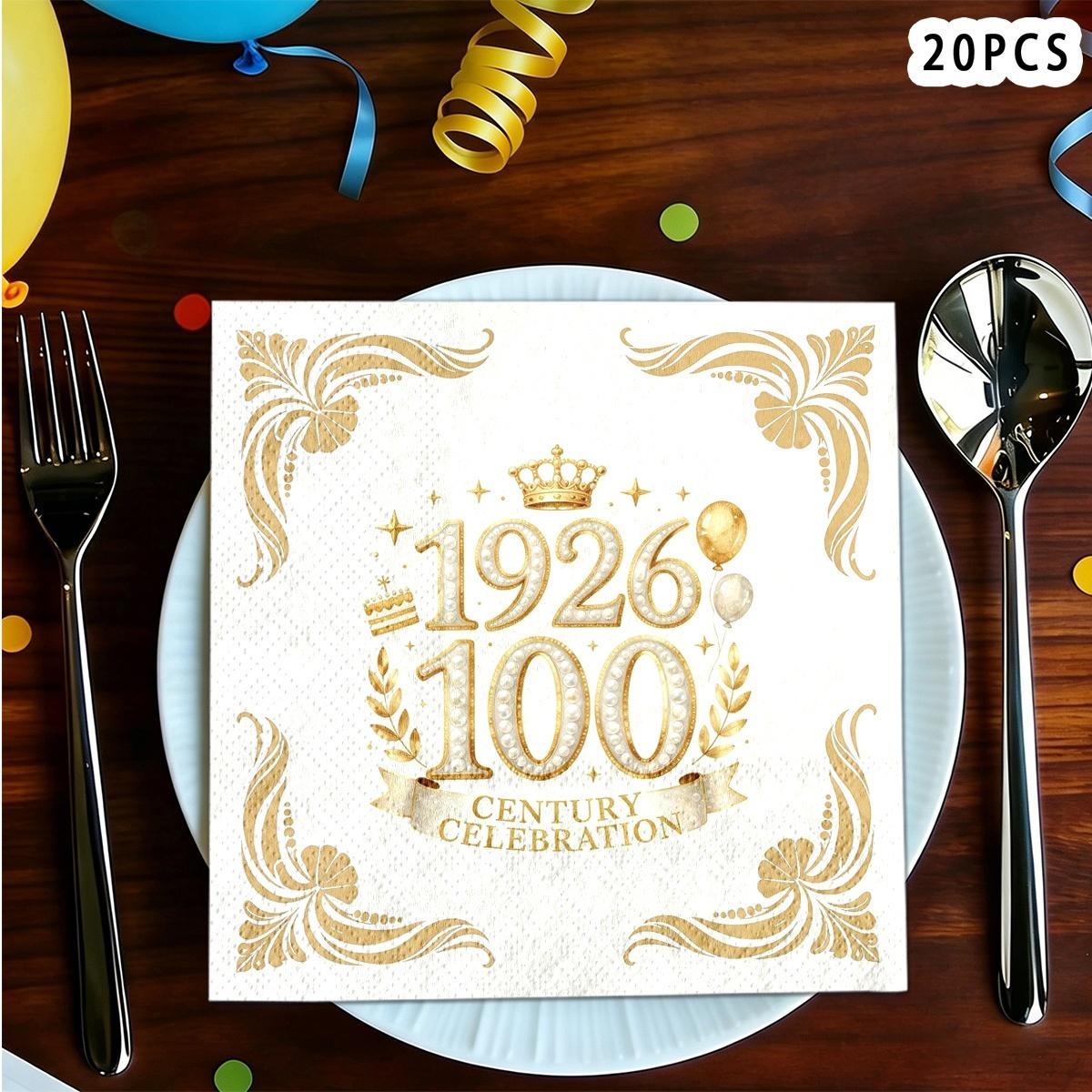 TEMU 20 serviettes en papier jetables à 2 épaisseurs, thème de du de 1926 pour le anniversaire, mouchoirs carrés, adaptés aux restaurants, aux