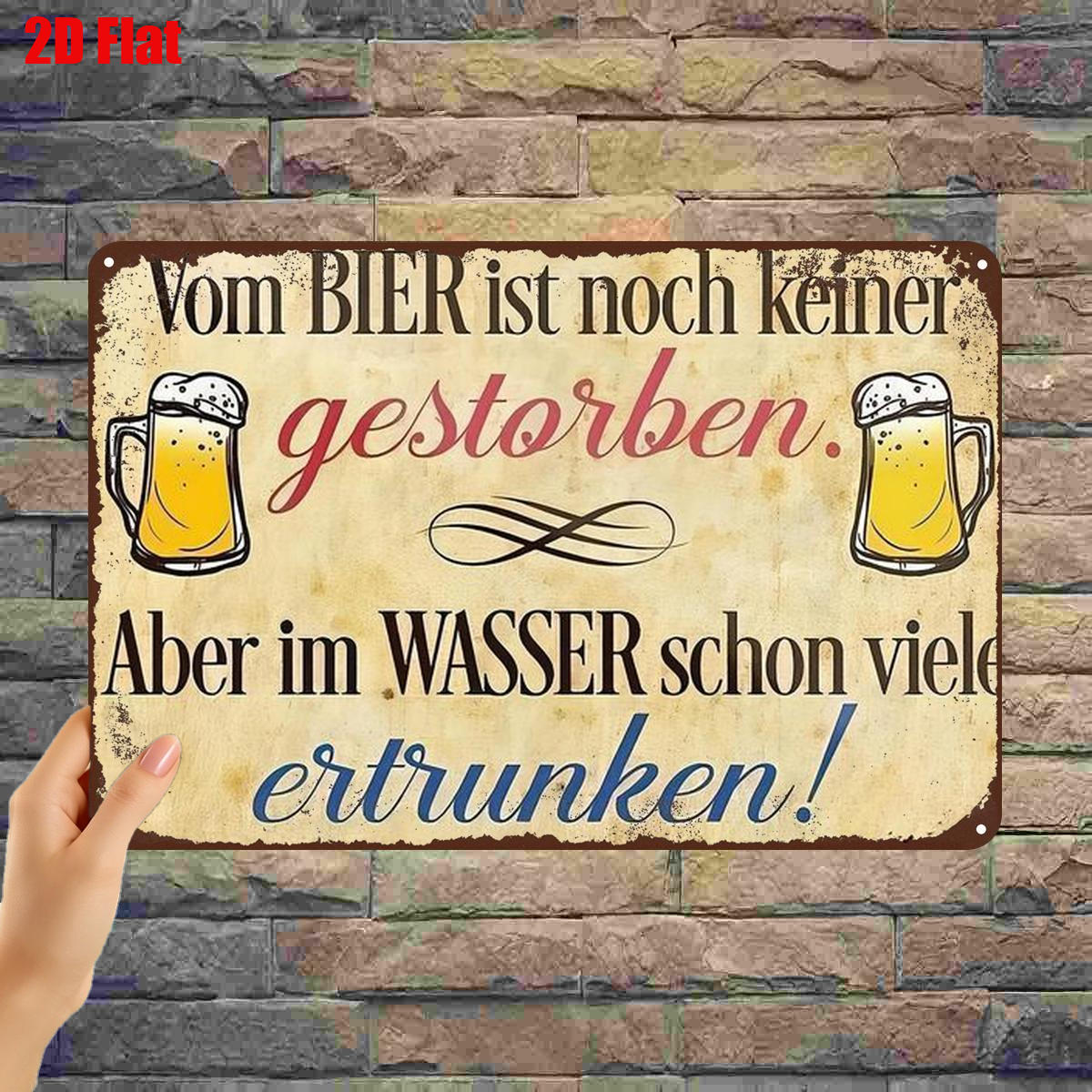 TEMU 2D Flach ., "Bier hält dich am , aber Wasser tötet - Vintage Bier Schild Metall Wandkunst Dekor" 8X12 Zoll