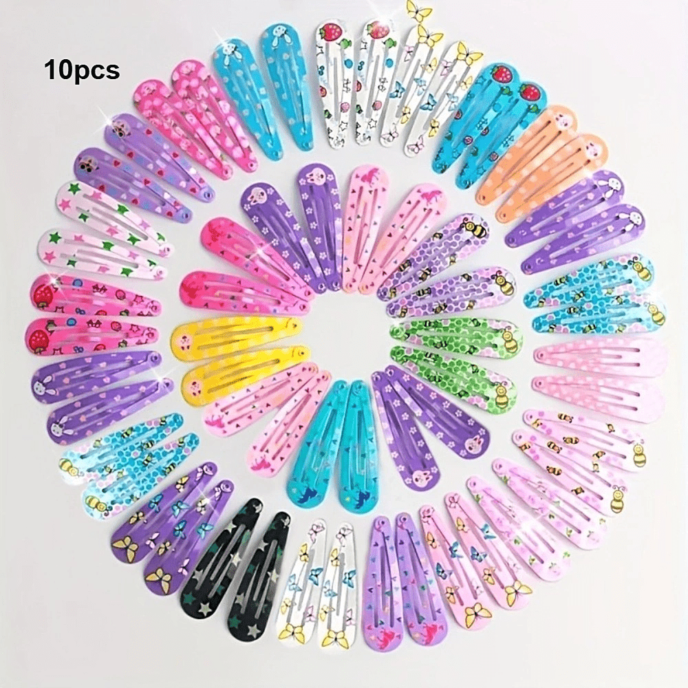 10pcs Lovely Plastic Hair Accessory Set, Cute Strawberry Heart Unicorn Printed Design, Clips Fit Bangs And Side Hair Styling, Random Color Distribution