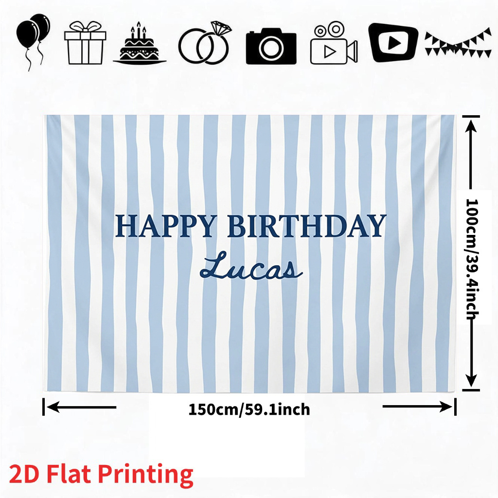 TEMU 2d Flat 1pc Custom Striped Birthday Element Backdrop, Suitable For Birthday Party Decoration, 2d Flat