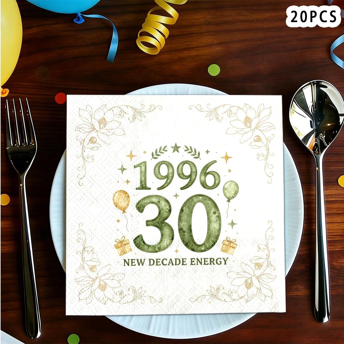 TEMU Lot de 20 serviettes jetables 2 épaisseurs pour 30e anniversaire 1996 thème Décennie, serviettes de cuisine, adaptées pour les fêtes , les