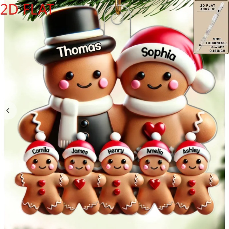 TEMU 2d Flat, Customizable 3-8 Name Decorative Hanging Ornaments, Personalized Gingerbread For Man Design, Christmas Home Ornaments, Christmas Tree