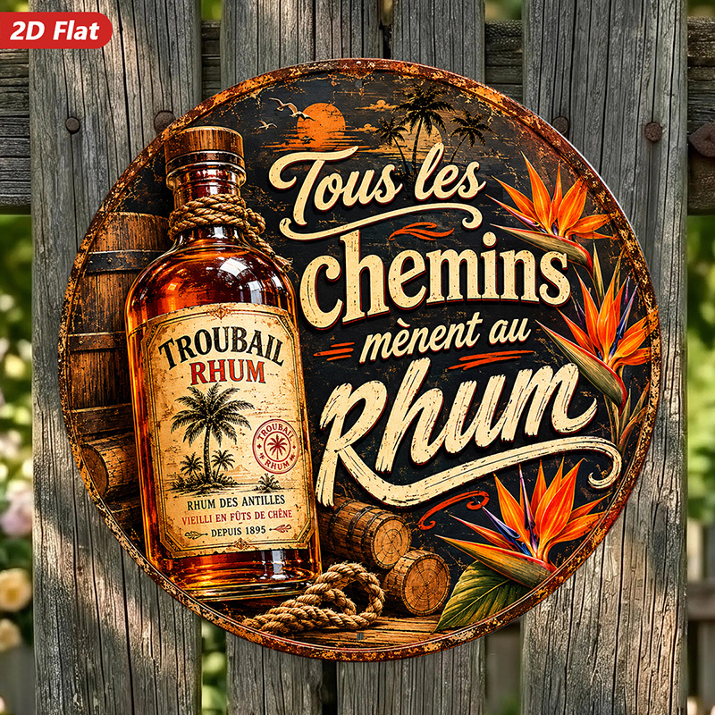 TEMU Panneau mural rond en métal 2D plat, 1 pièce, sur le thème du , tropicaux, style vintage, décoration d'intérieur, pour bar, salle à manger,